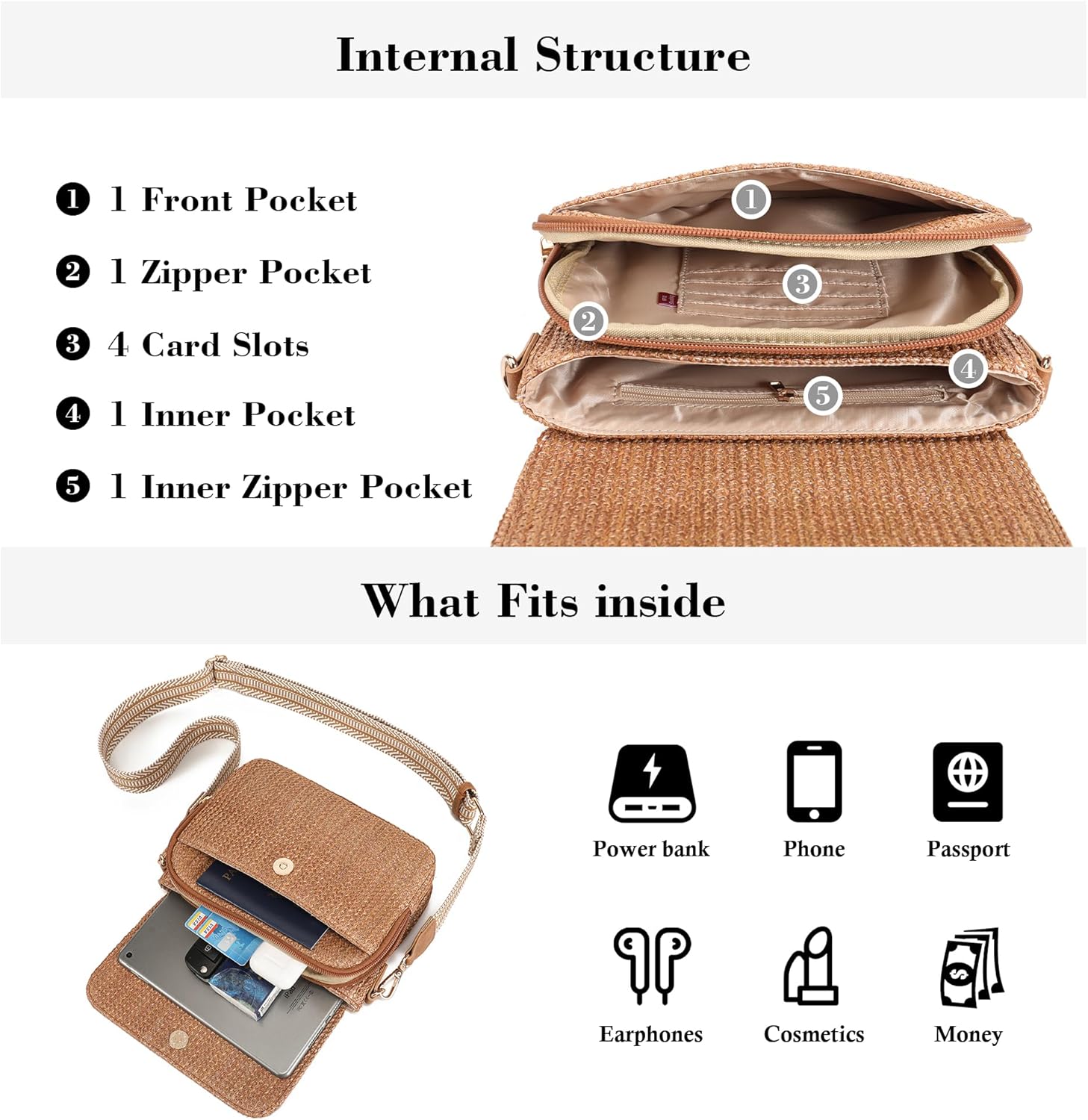 NEICOA Small Faux Straw Purses for Women Raffia Beach Purse Crossbody Bag for Women Vacation Summer Travel - Image 6