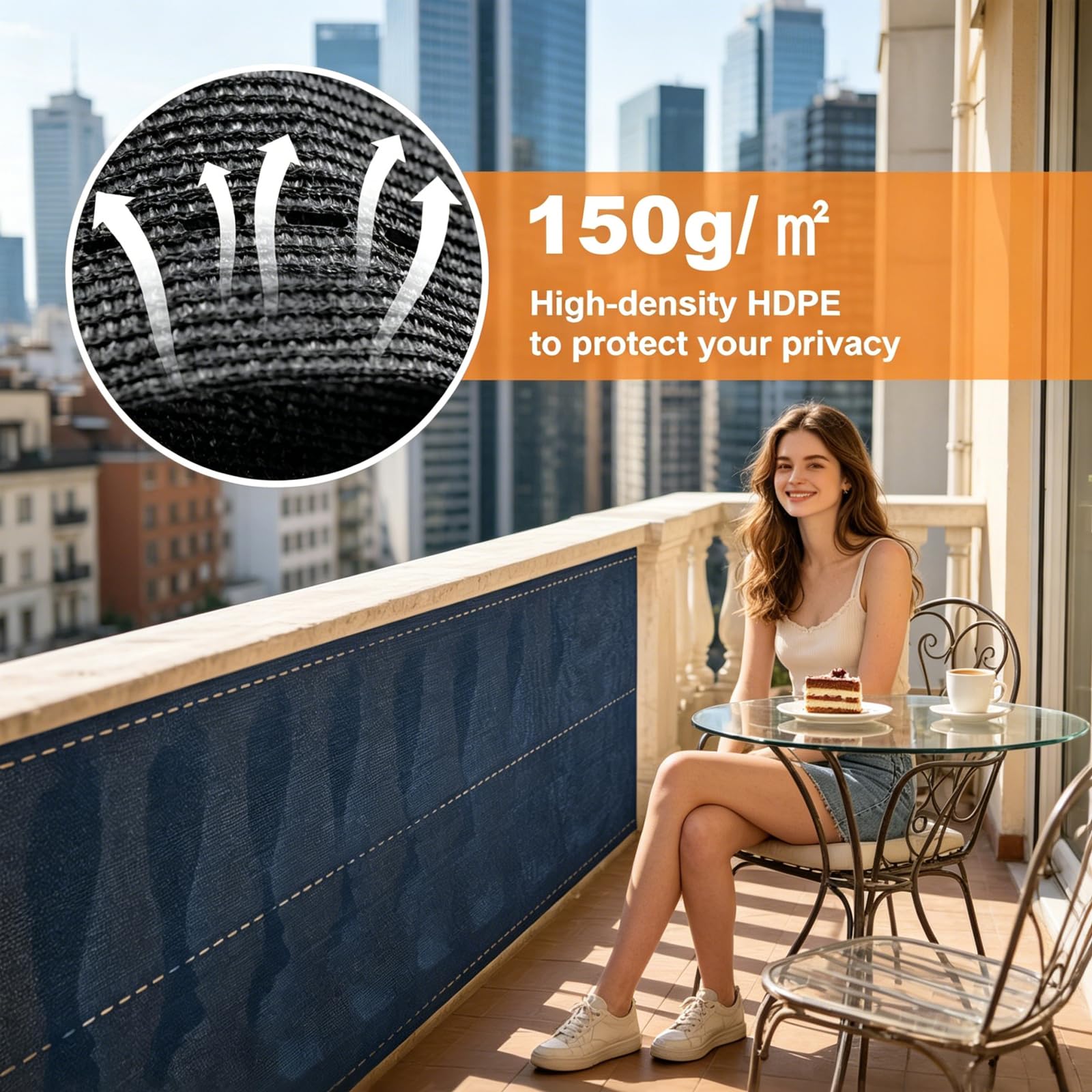 Brise Vue Balcon 150x1000cm avec Attaches de câble, Cache Occultant Exterieur avec 150 g/m² HDPE, Protection UV, Opaque Résistant au Vent pour Jardin Terrasse, Anthracite