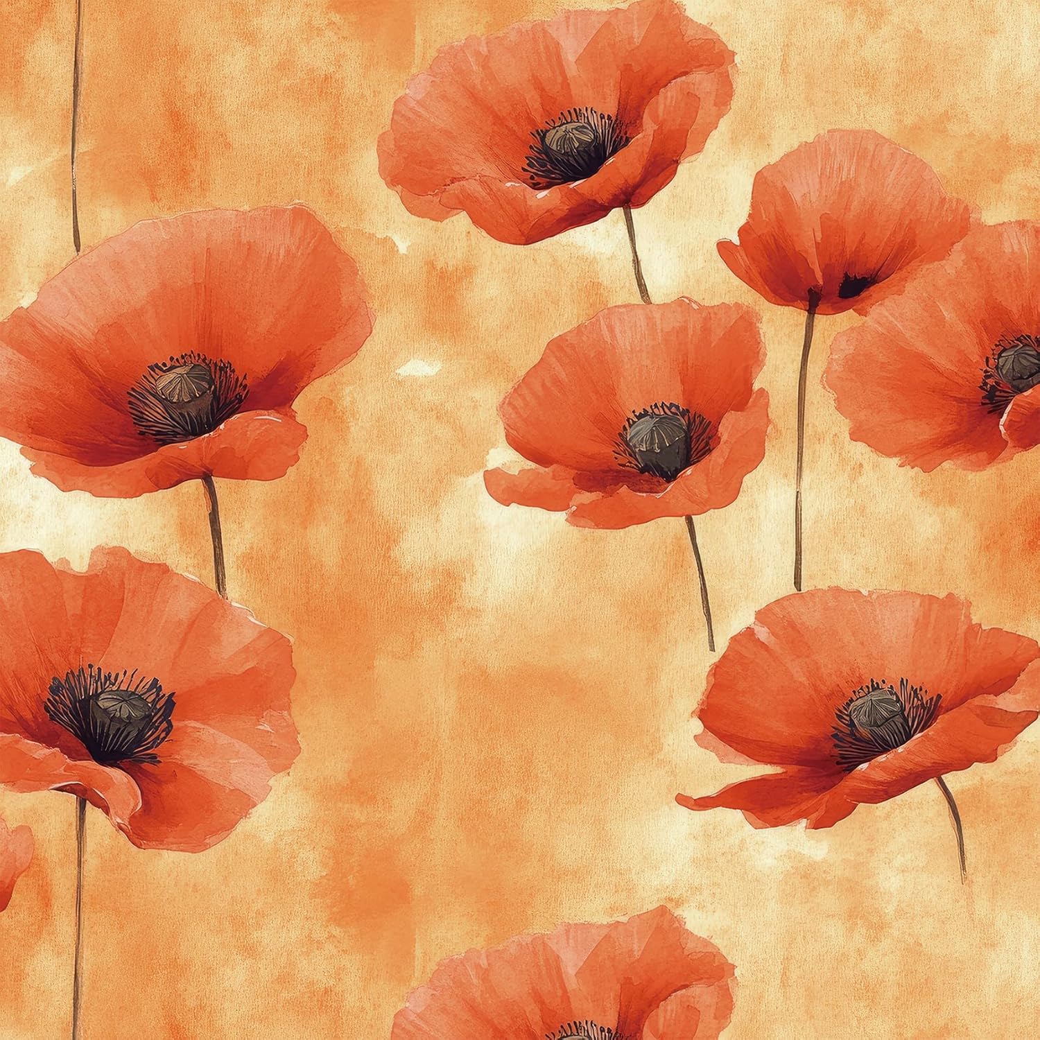 17.5x393 Retro Floral Peel and Stick Wallpaper Vintage Poppy Accent Wallpaper for Bedroom Kitchen Renter Friendly Limewash Orange Floral Contact Paper Self Adhesive Vinyl Drawer Shelf Liner