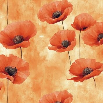 17.5x393 Retro Floral Peel and Stick Wallpaper Vintage Poppy Accent Wallpaper for Bedroom Kitchen Renter Friendly Limewash Orange Floral Contact Paper Self Adhesive Vinyl Drawer Shelf Liner