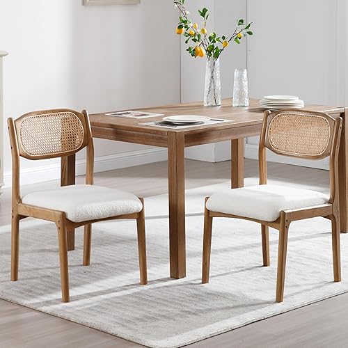 Juego de 2 sillas de comedor modernas de mediados de siglo, sillas de comedor de ratán de granja, sillas de cocina tapizadas para