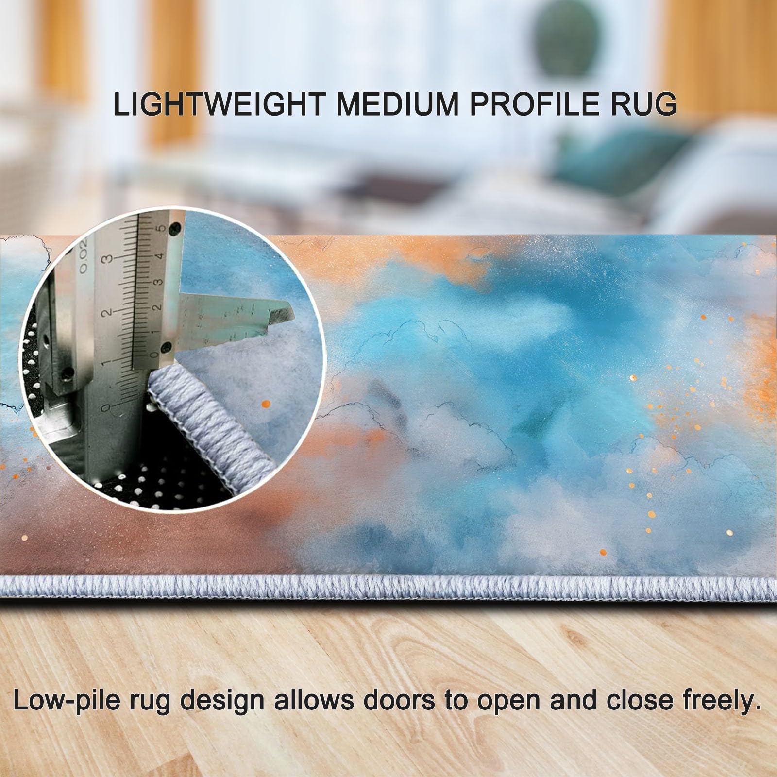 Tapis Descente de Lit 80 x 150 cm, Moquette de Sol Antidérapant et Lavable, Abstrait Art Peinture Nuages - Tapis d'Intérieur Pliable à Poils Courts pour Cuisine, Chambre à Coucher - Orange Clair
