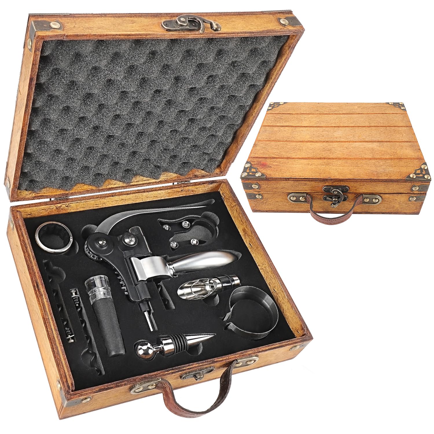 ZBPASL Corkscrew Set in Wooden Box Gift, Luxury Wine Opener, Wine Sommelier Sets with Bottle Opener, Wine Stoppers, Wine Accessories Gift Set (Style 04)