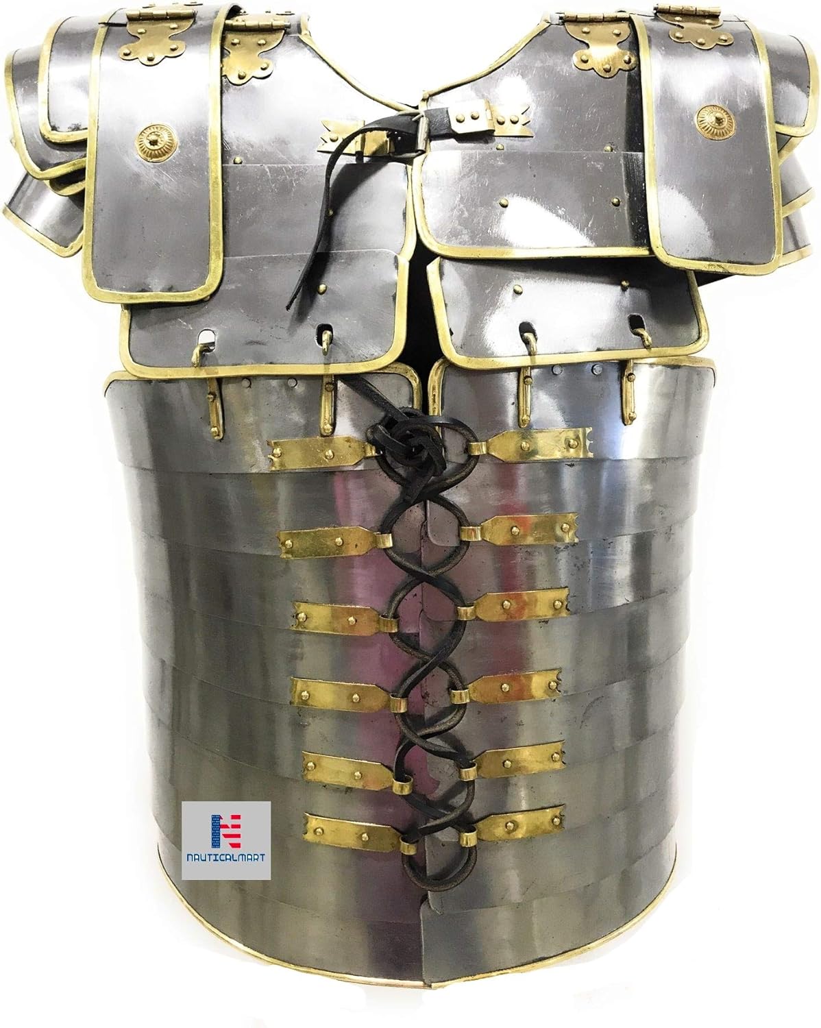 NauticalMart Brass Trimmed Roman Lorica Segmentata | 18g Steel Armor for Reenactments | Authentic Wearable Costume with Adjustable Straps | Roman Body Armour Gift for History Enthusiasts
