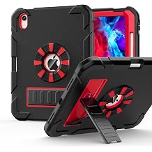 BLOSOMEET for iPad A16 Case 11th Generation 11" 2025 & 10th Generation 10.9" 2022, Shockproof Rugged Cover with Pencil Holder & Stand for iPad 11/10th Gen, Hard iPad 11 inch Case for Kids, Black-Red