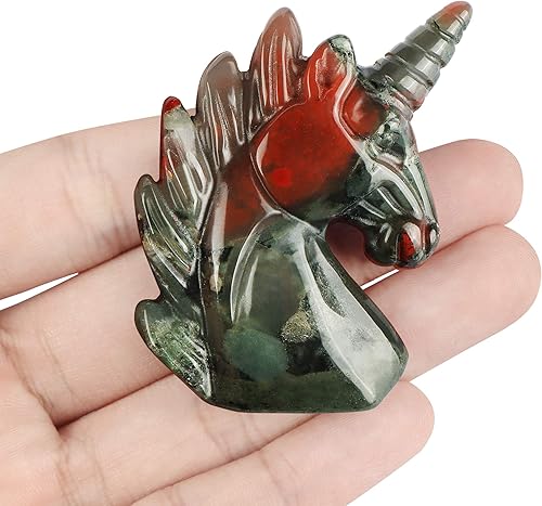 Miniatura 2 de Artistone Figuras de unicornio de cristal de jaspe de sangre africana de 2 pulgadas, decoración del hogar, piedras preciosas talladas, estatuas de
