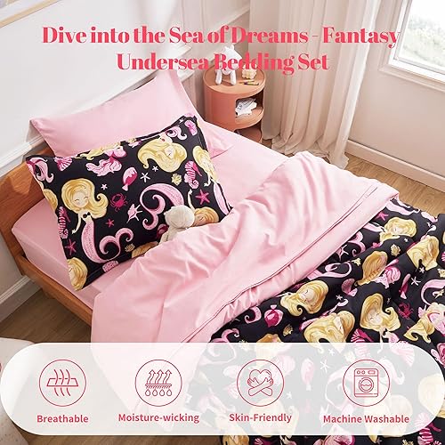 Miniatura 9 de Juego de edredón rosa tamaño individual, juego de edredón alternativo de microfibra de lujo de 5 piezas, fiesta de castillo