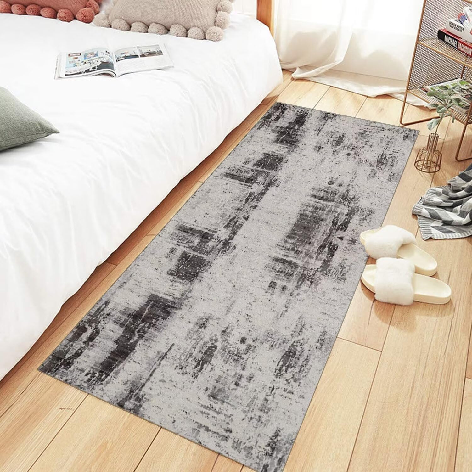 Siunwdiy Tapis Cuisine Long Lavable 50X180CM antiderapant Moderne Motifs Géométriques Tapis Patchwork pour Cuisine Couloir Passage Chambre Tuile Brun, Gris foncé, Rouge