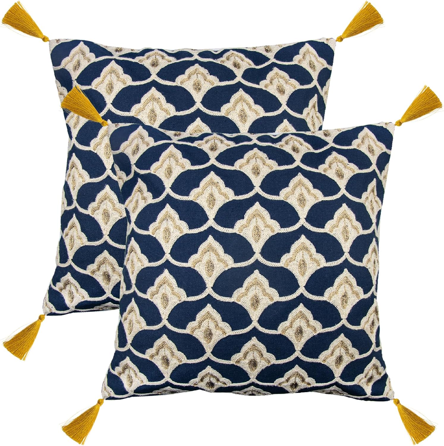 ELANE Embroidered Throw Pillow Covers - Floral 18x18 Inch for Couch, Car, Office, Living Room, Sofa, Bed - Tassel Colorful (2 Pack)