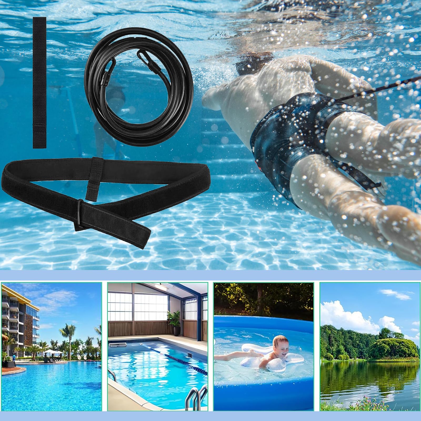 Bavooty Schwimmgurt für Pool,Einstellbare Schwimmwiderstand Gürtel,Schwimmtrainer Gürtel,Schwimmhilfe Erwachsene Pool,Einstellbare Schwimmseil,Geeignet für alle Arten von Schwimmtraining