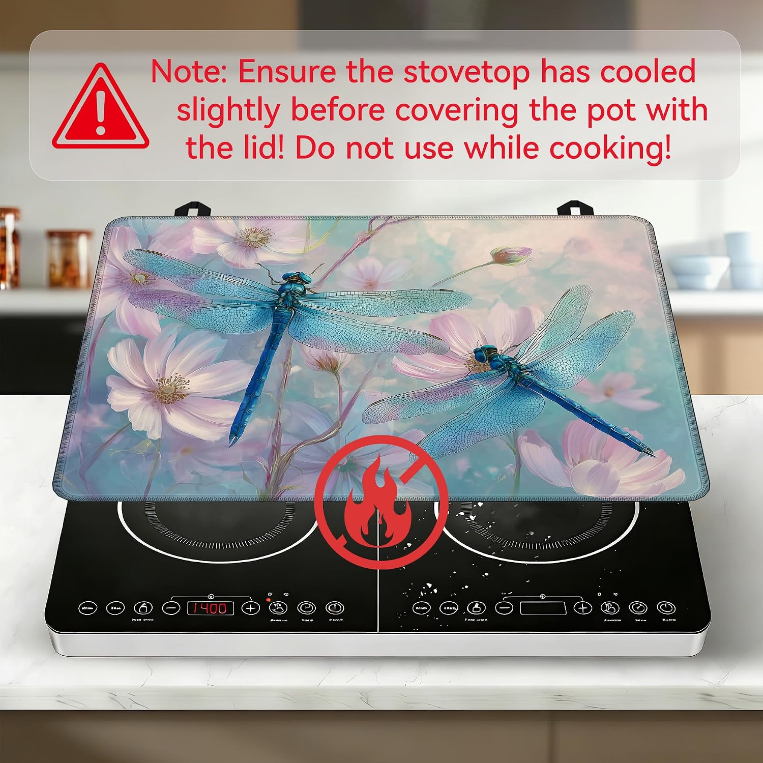 Electric Stove Top Cover, Dragonfly Pink Flower Stove Top Covers for Electric Stove, 28"x20" Heat Resist Kitchen Glass Stove Mat Decor Cooktop Ceramic Mat Gas Stove Pad