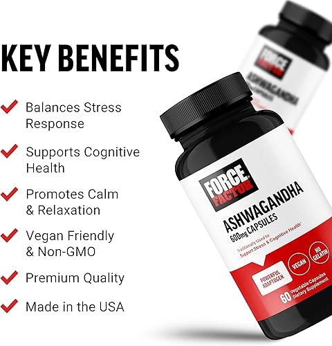 Miniatura 2 de FORCE FACTOR Suplementos de Ashwagandha hechos con polvo vegano de Ashwagandha premium, adaptógenos para apoyar el estrés y la salud cognitiva, sin