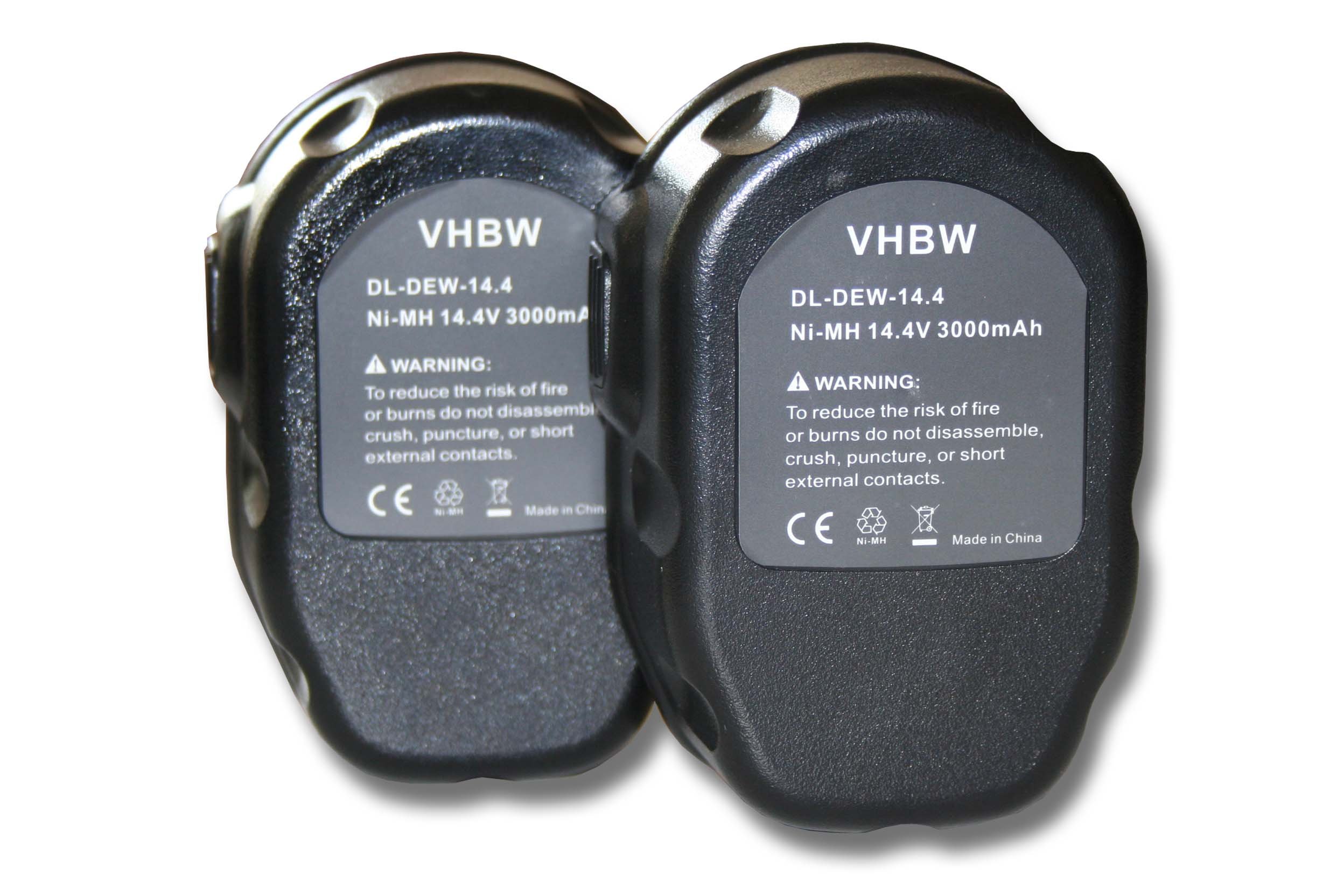 vhbw 2x Ni-MH akumulator 3000 mAh (14,4 V) do narzędzi DW918, DW928K, DW931K, DW935, DW937K, DW941K jak Dewalt DC9091, DE9038, DE9091, DE9092.