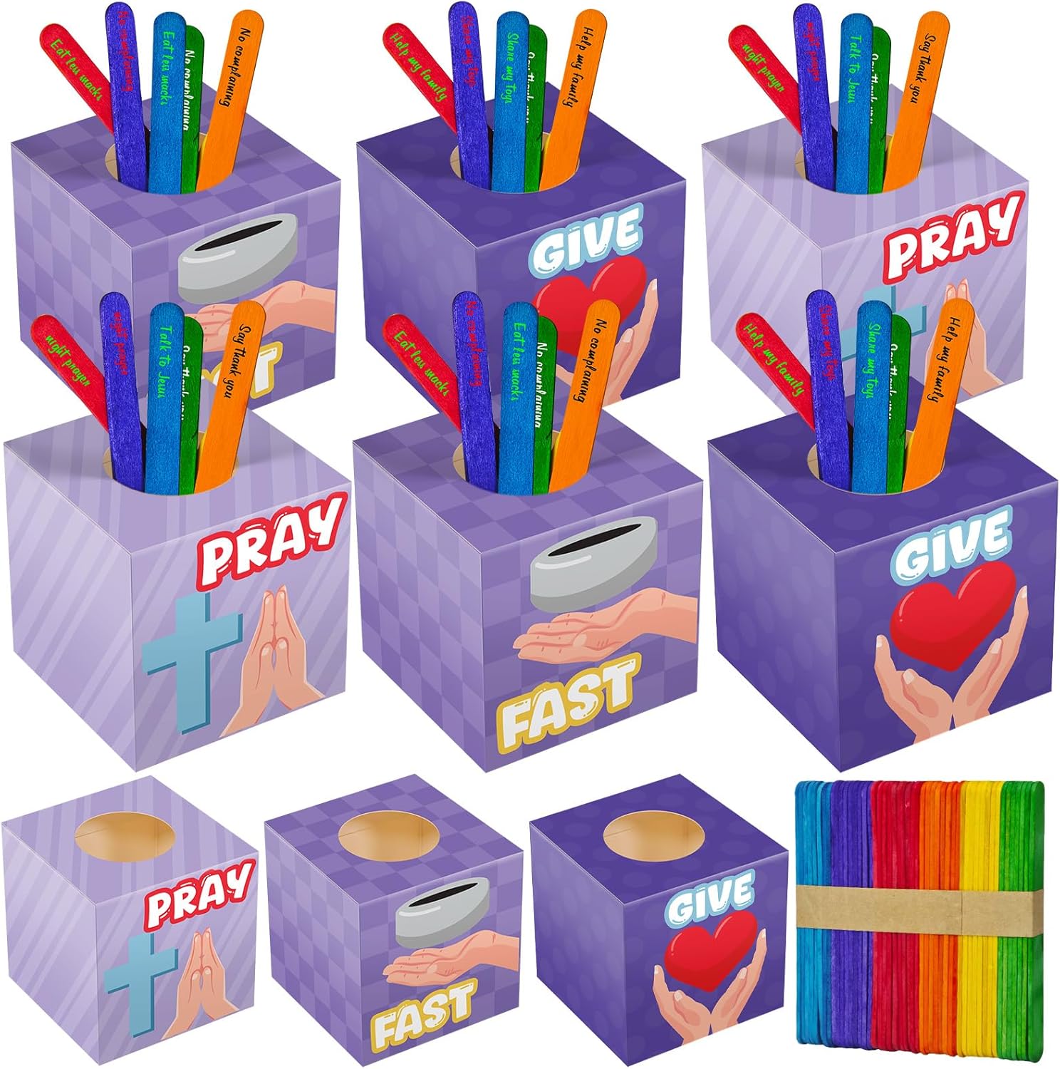 Cinrobiye 12 Sets Lent Crafts Kit with Pray Fast Give DIY Religious Holy Week Crafts Christian Handicrafts for Home Classroom Sunday School Christian Easter Party Activities VBS Supplies