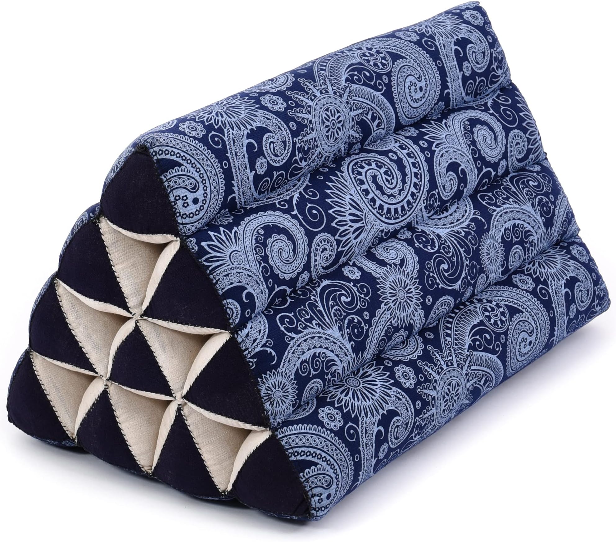 Leewadee Thai Triangle Cushion – Comfortable Backrest for TV or Reading, Wedge Pillow - Eco-Friendly Natural Kapok Filling, 20 x 13 x 13 inches, Blue White