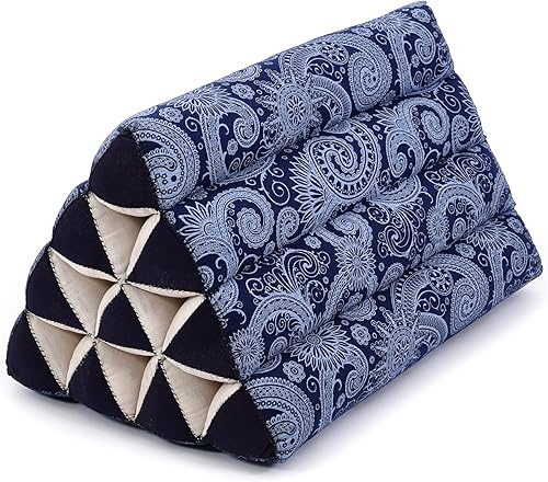 Leewadee Cojín Thai Triangle  Cómodo respaldo para TV o lectura, almohada de cuña  Relleno natural ecológico de Kapok, 20 x 13 x 13 pulgadas, azul