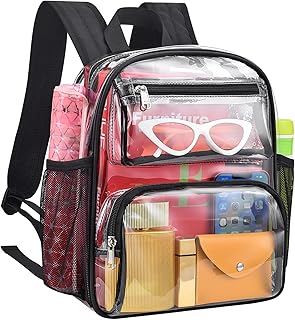 MAY TREE Clear Backpack Stadium Approved with Reinforced Shoulder Straps, Small Clear Bag 12Ã—6Ã—12 for Concert Festival Sport Event School - Black