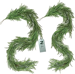2Pcs 6FT Norfolk Pine Garlands Realistic, Real Touch Winter Xmas Garland...
