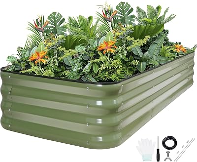 5-in-1 Adjustable Raised Garden Bed Kit | Galvanized Planter Boxes for Vegetables, Flowers | 12" Tall, Multiple Sizes (8x3x1ft, 9x2x1ft, 10x1x1ft, 6x5x1ft, 7x4x1ft) | Outdoor Metal Raised Bed, Green
