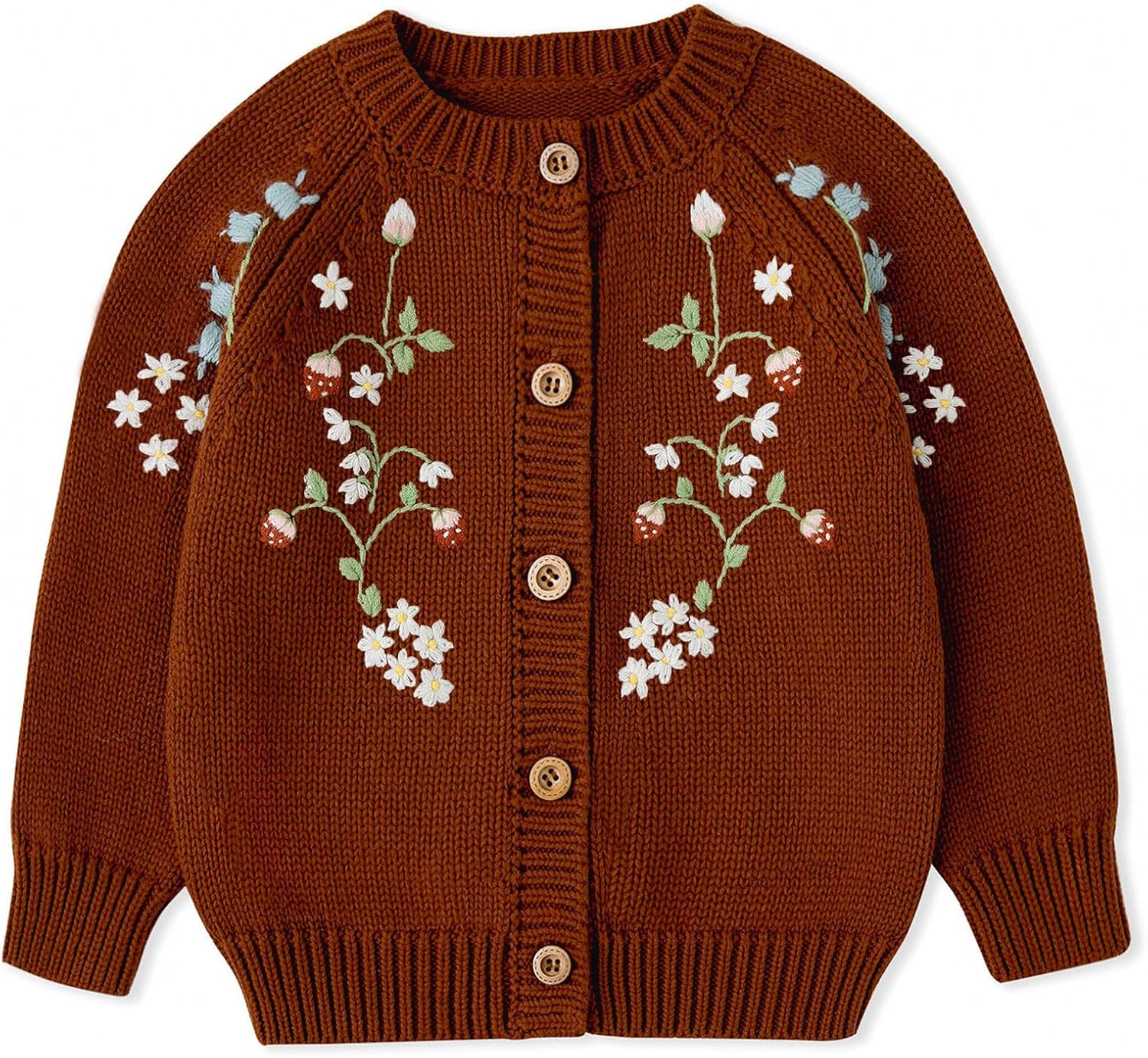 Simplee kids Baby Sweater Toddler Girls Cardigan Sweater Embroidered Strawberry Knit Sweater