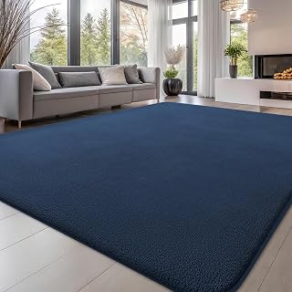 smiry Modern rug with short pile living room, 200 x 280 cm, navy blue | Washable Non-slip Bottom Fluffy Carpet for Bedroom Children's Room