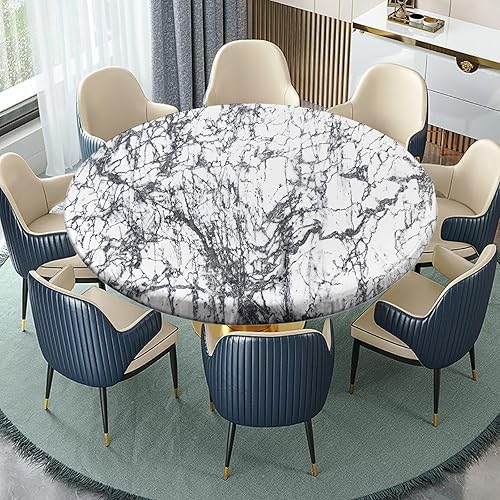 Miniatura 2 de Mantel ajustable de estilo rústico redondo con borde elástico de mármol, para decoración de mesas de comedor de cocina, comedor o picnic al aire