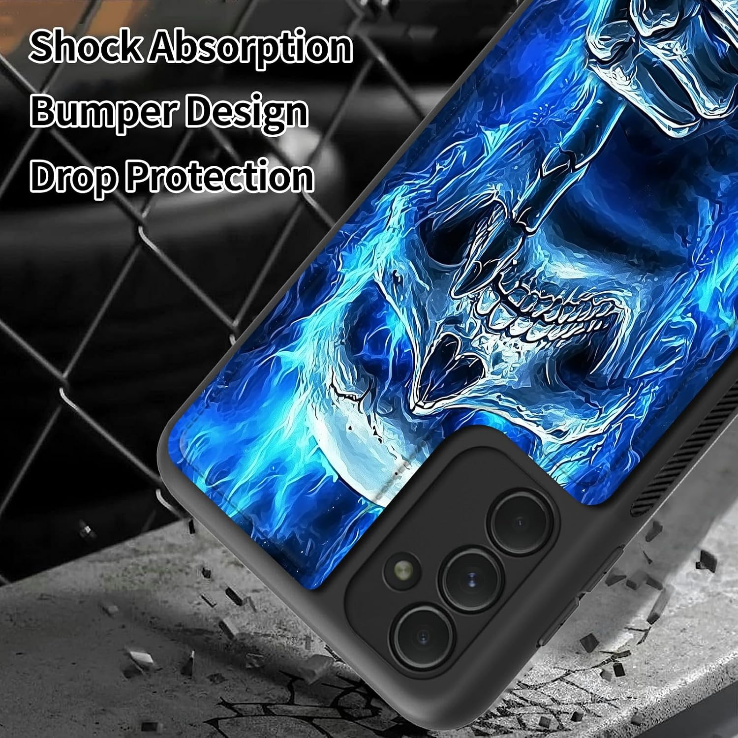 Wallet Case for Samsung Galaxy A16,Blue Flame Skull Fingers image 3
