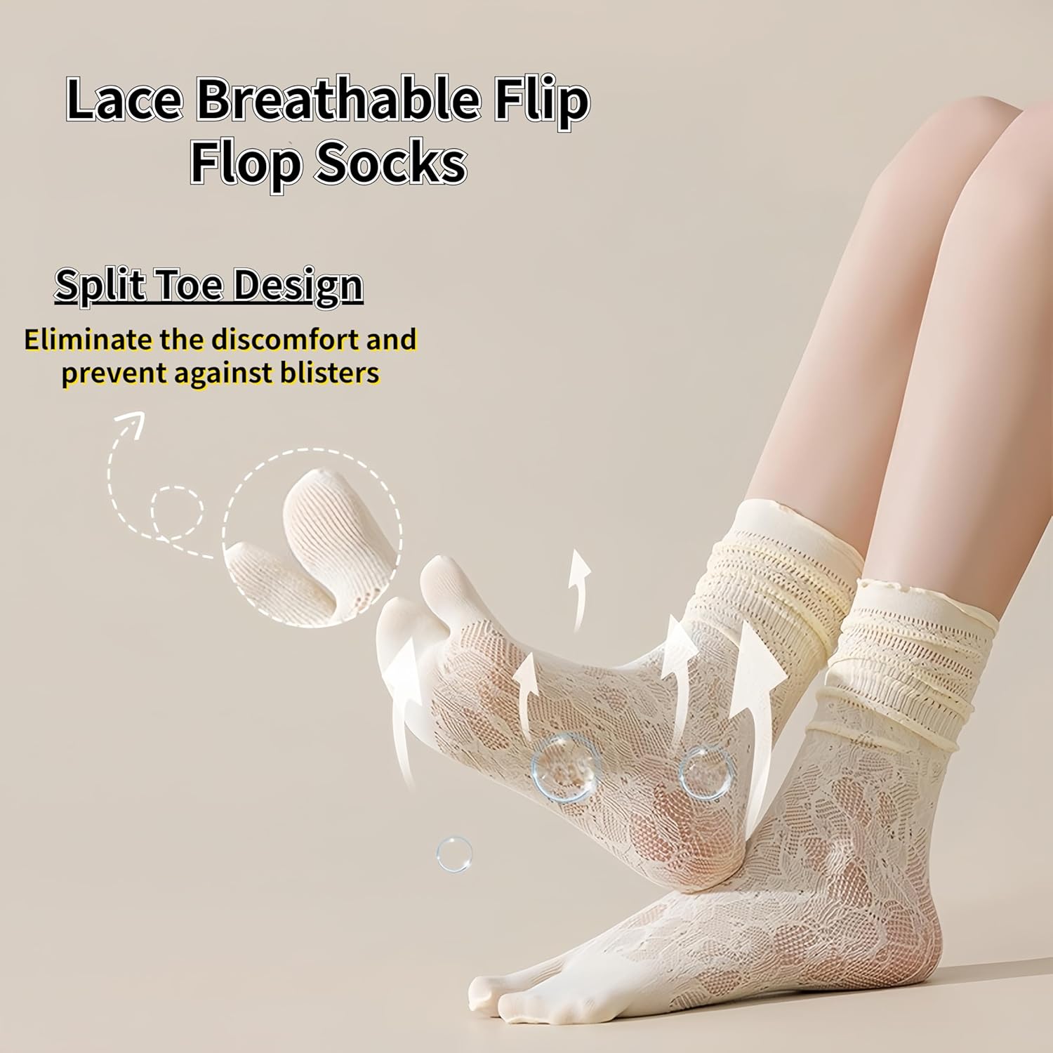 3 Pairs Lace Sexy Tabi Socks for Women Flip Flops Mesh Novelty Slouch Socks for Daily Wear - Image 2