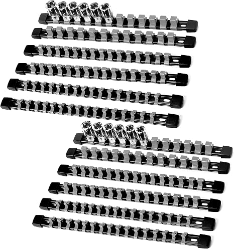 EGOFIX 12-Piece Socket Organizer Set - 1/4", 3/8", 1/2" Drive Rails With Clips (Green), Holds Up To 172 Sockets