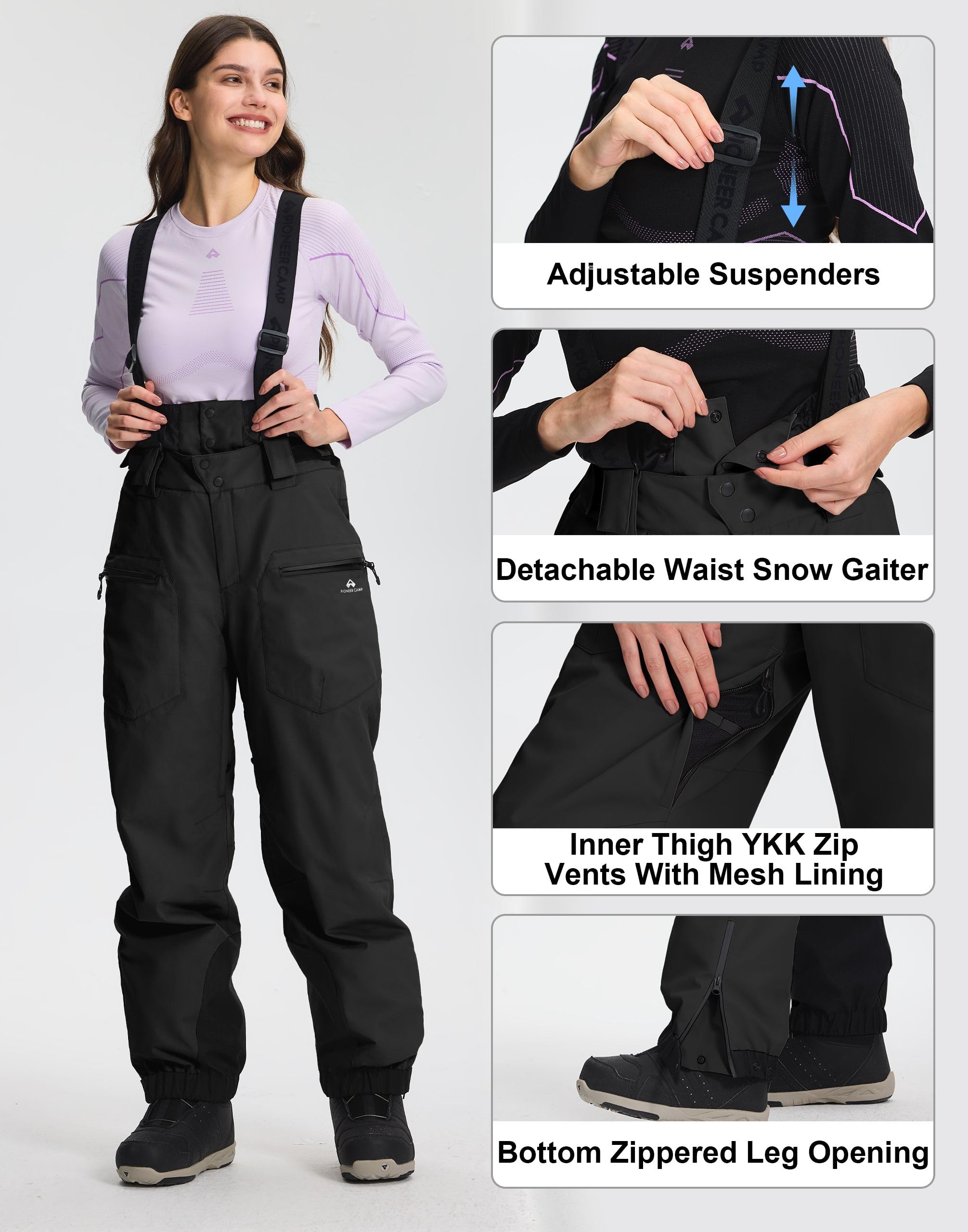 Pioneer Camp Skihose Damen Wasserdicht Winddichte Warme Snowboardhose mit Abnehmbaren und Taschen Winter Schneehose für Outdoor Sporten