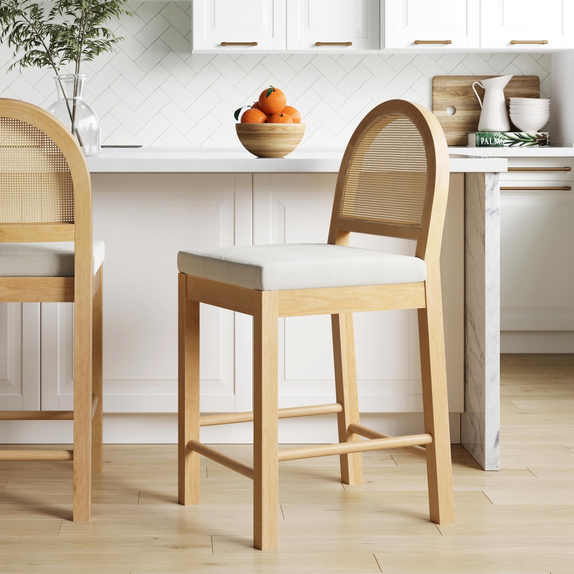 Amazon.com: JALOURT Rattan Bar Stools Set of 2,Wicker Bar Stools ...