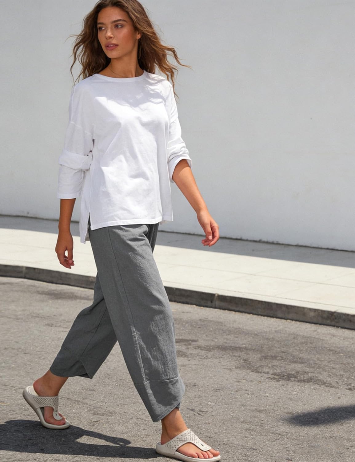 Springrain Women's Capri Pants Casual Summer Cotton Cropped Lounge Pants Darkgrey - Image 7