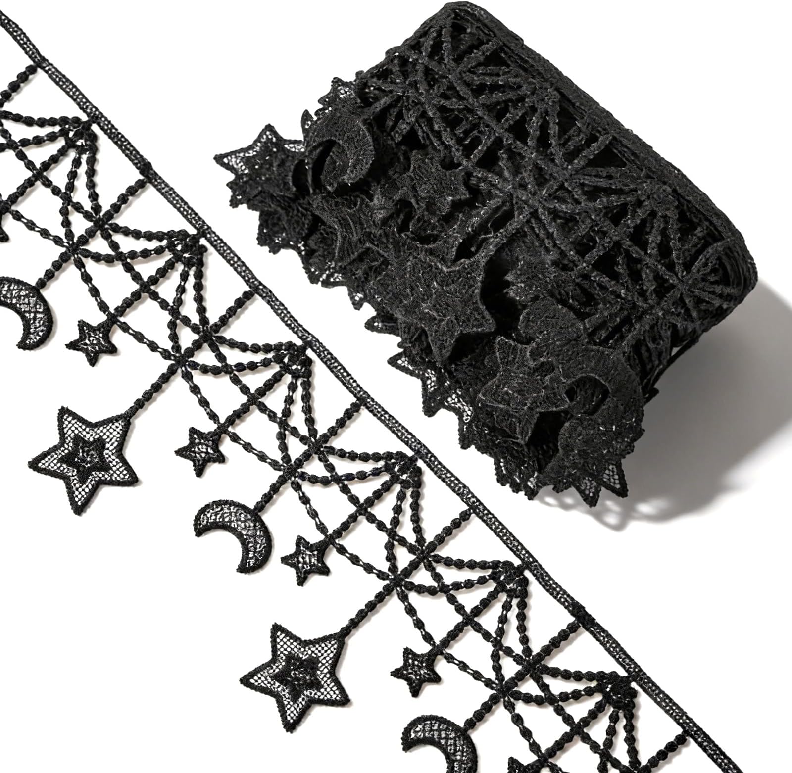 4 Yards Black Embroidered Lace Trim Vintage Moon and Star Lace Fabric Gothic Fabric Crochet Appliques Embellishments Sewing Trim for DIY Crafts Home Decor Gift Wrapping Wedding Applique
