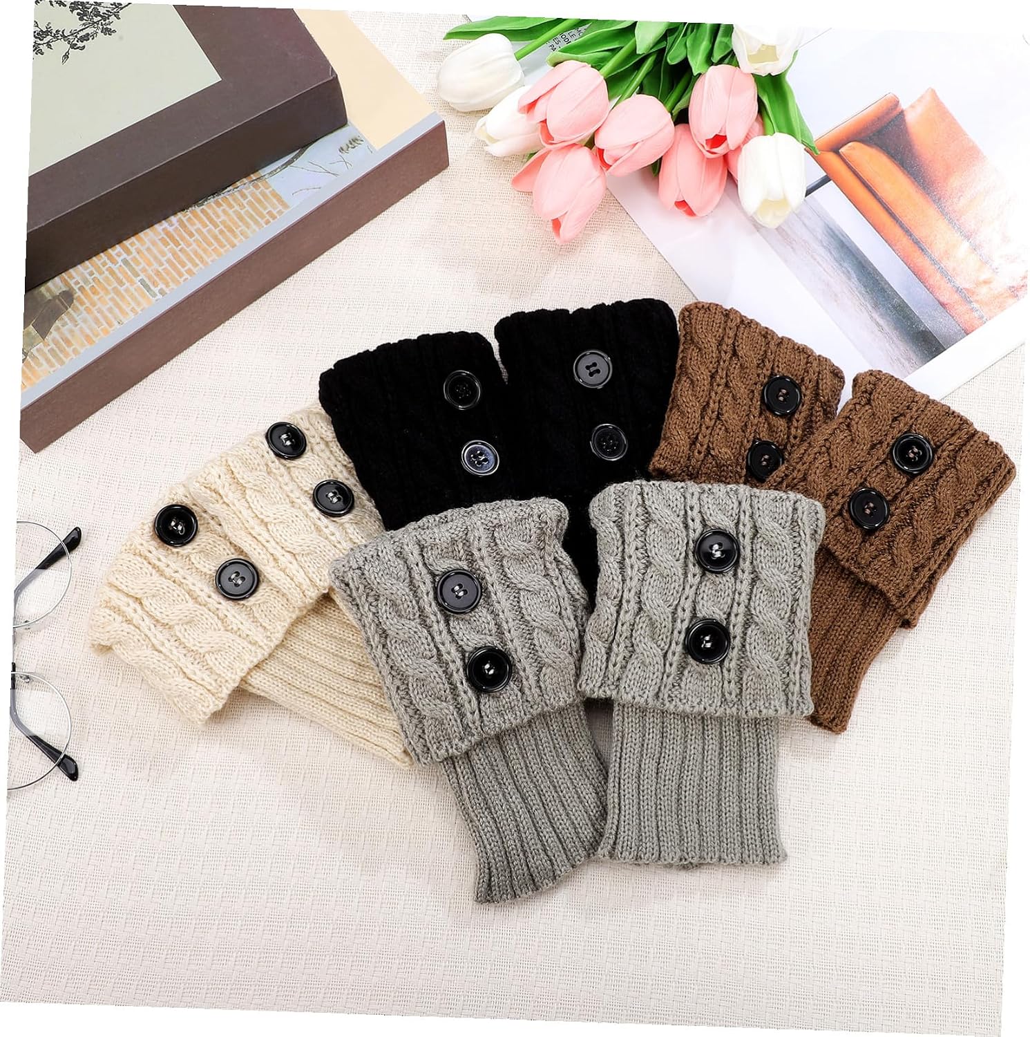 Short Knitted Leg Warmers for Women 4 Pairs Ankle Warmers Boot Cuffs Cozy Winter Boot Toppers Soft and Comfortable Sock Accessories for Cold Weather