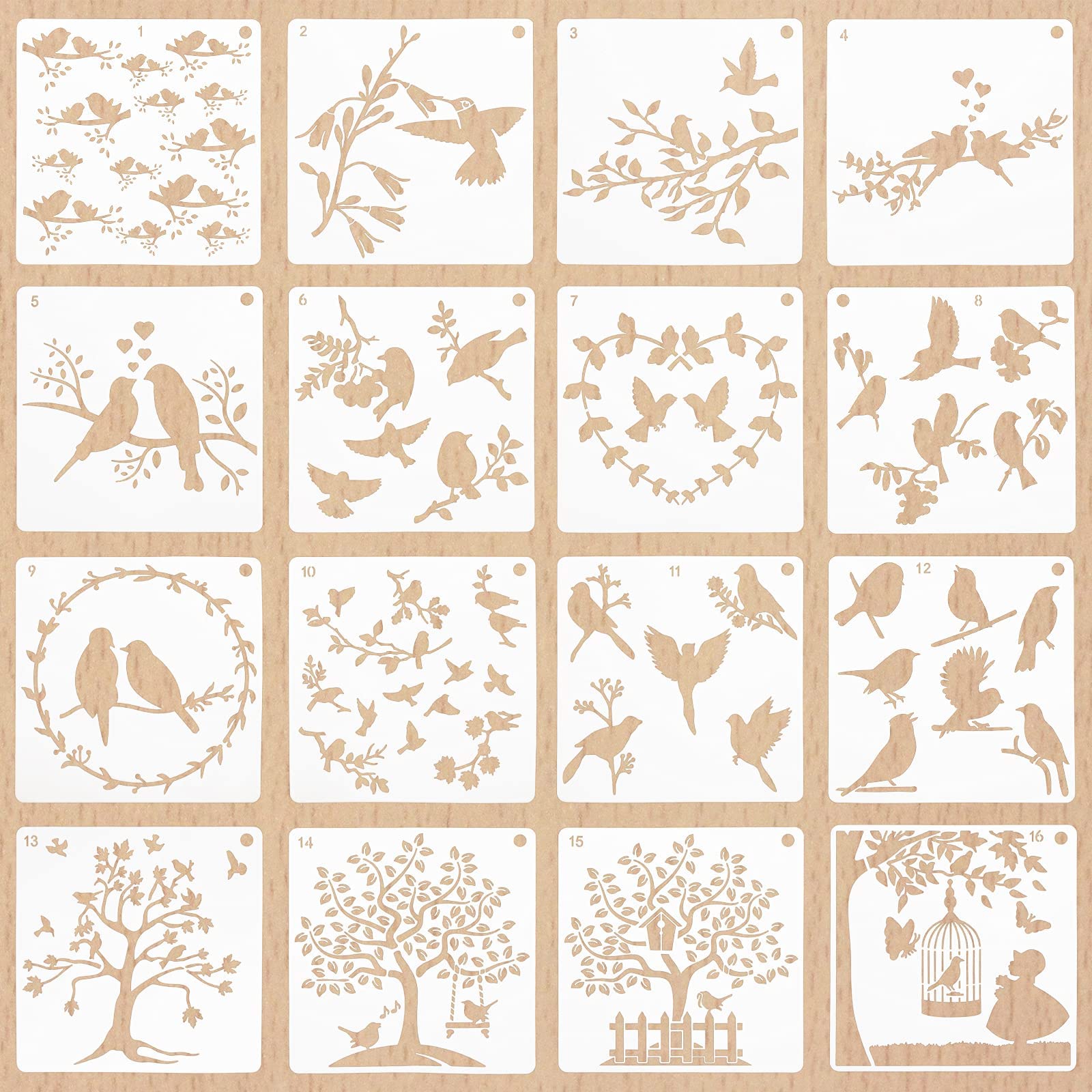 Buy Bird Flower Painting Stencil, 16 Pieces Bird Flower Leaves Reusable Hollow out Spray