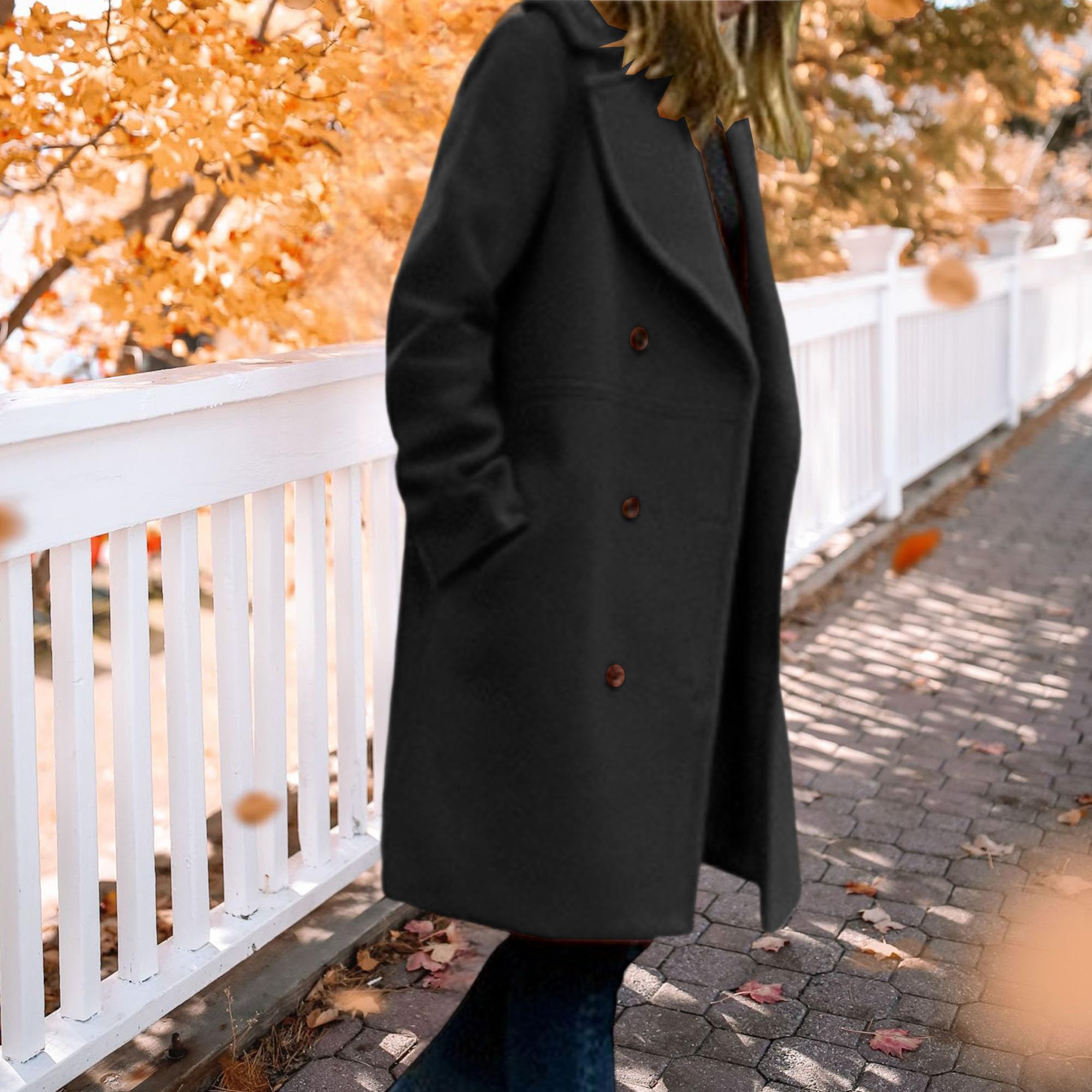 Cappotto da donna doppiopetto in tweed tinta unita Mid Long Casual con risvolto dentellato giacca a vento inverno moda soprabito con tasca