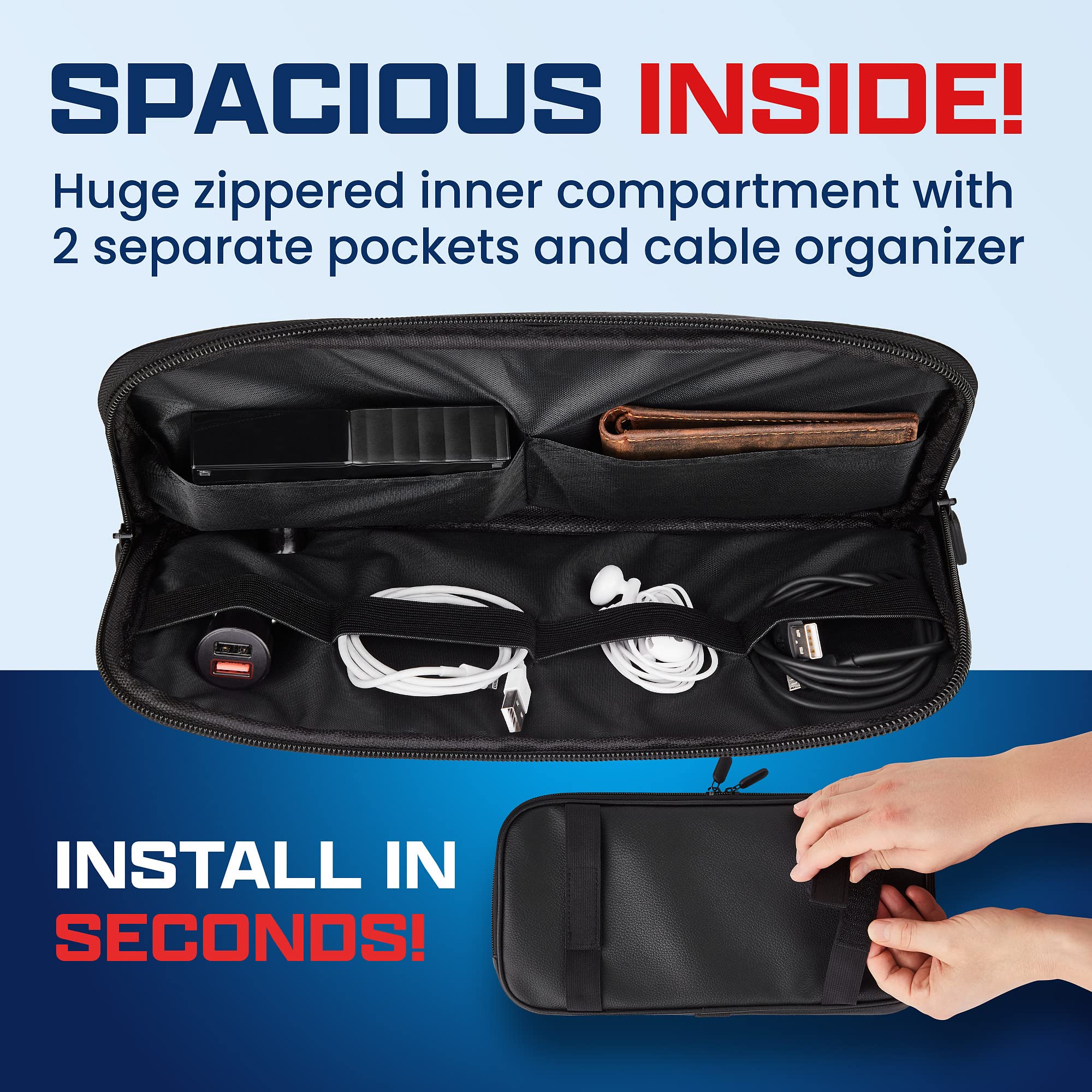 Organiseur de pare-soleil de voiture – Accessoires d'intérieur de voiture, VUS, camion – Support de lunettes magnétique et poches horizontales pleine longueur, permet une conduite sûre