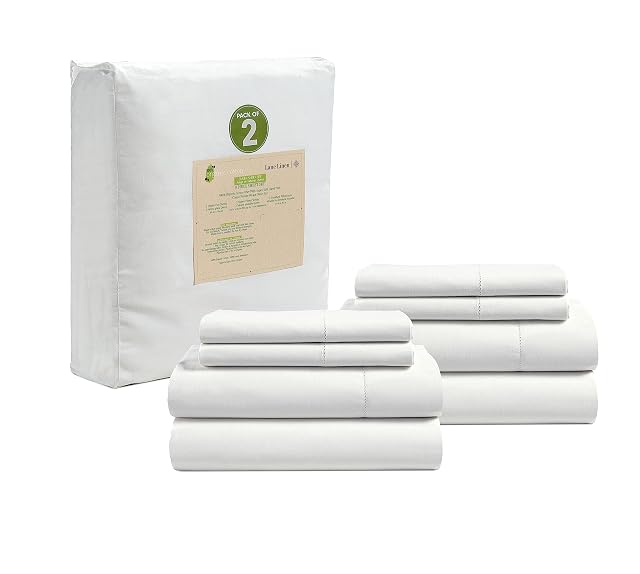 Lane Linen LANE LINEN Queen Sheets 100% Organic Cotton 8pc Percale Cooling - White