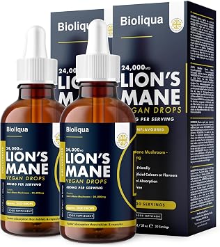 Lions Mane Supplement Liquid Drops - High Strength of 24,000mg per 60ml Bottle at 4X Concentration - Vegan - 2 Month Supply of Premium Lions Mane Extract - Made in UK by Balance Double Pack