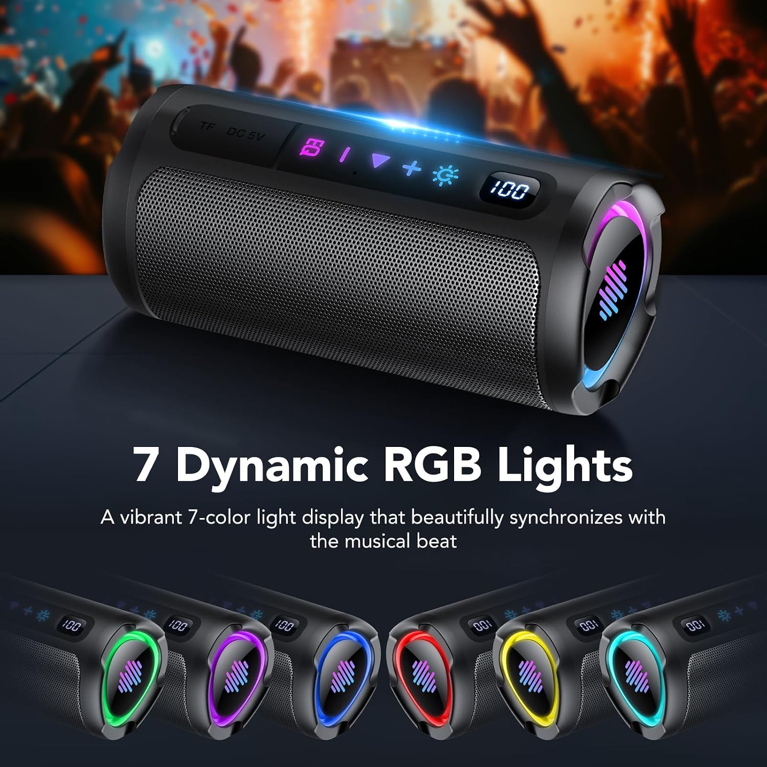 Portable Bluetooth Speaker with Battery Level Display, Powerful Sound Wireless Speaker: Deep Bass, BT 5.4, 20H Playtime, 7 RGB Modes, IPX7 Waterproof, TWS Pairing, Beach/Vacation Essentials(Black) 7 81SWaj5D6dL. AC SL1500