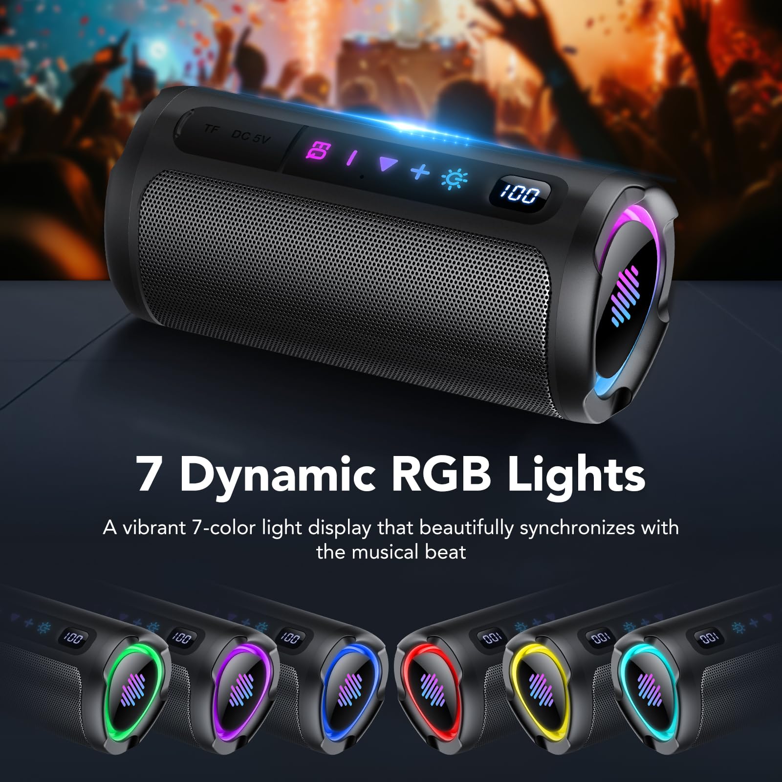 Cassa Bluetooth 5.4 Potente 20W, Doppio Driver Basso, 20H Autonomia, Casse Bluetooth Portatile con 2 EQ Modalità+Display Digitale, 7 RGB, TF, Accoppiamento TWS, Altoparlante Bluetooth da Esterno Feste