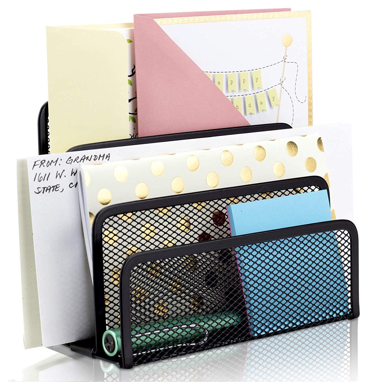 HEMJEX 3 Compartments MESH File Holder Metal Office File Storage Rack Book Sorter Storage Hanger, Bin Desktop Shelf, File Dividers Cabinet Letter Paper File Storage Rack Holder 3