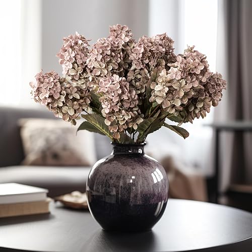 Ttranewsoo Fake Flowers Hydrangea Silk Flowers with Stems,Brown Flowers Fall