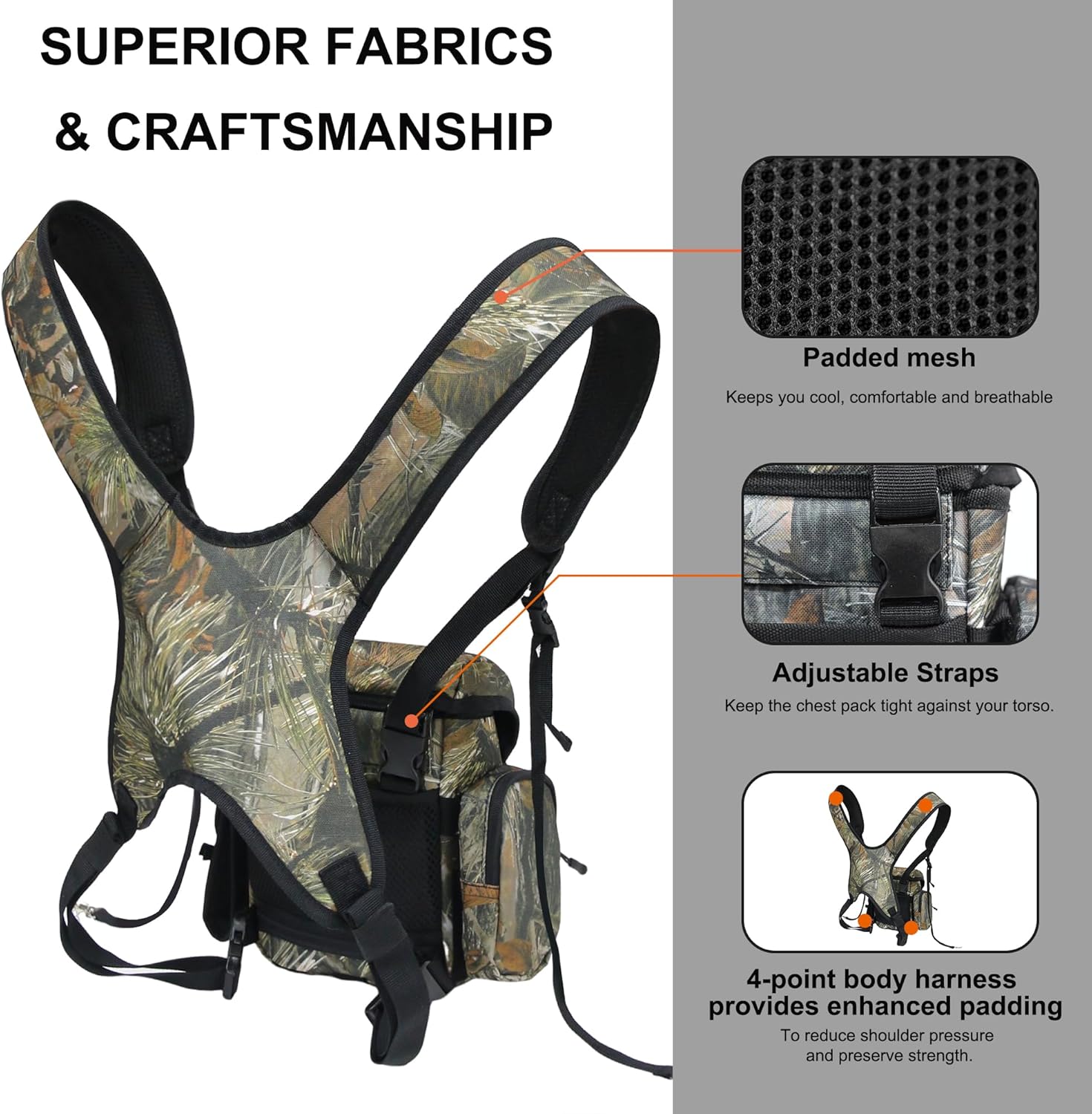 MDSTOP Binocular Harness Chest Pack, Bino Case with Rangefinder Pouch, Bino Harness, Binocular Chest Pack, Bino Bag for Bird Watching,Hunting,Hiking,Shooting (Pine Needle Camo)