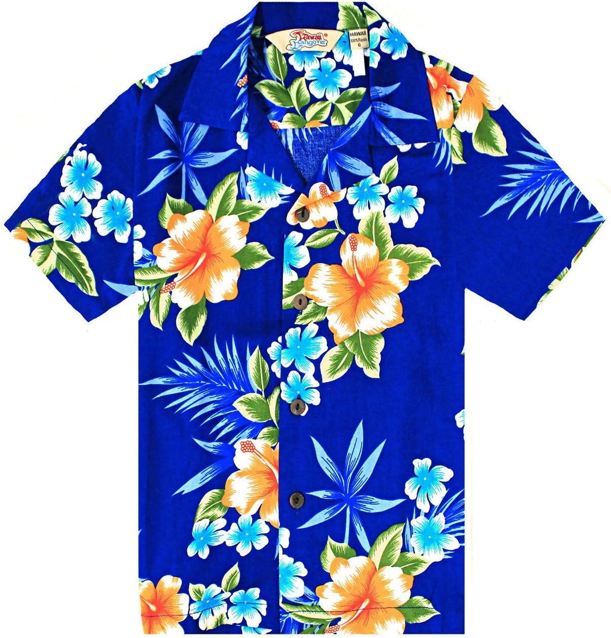 Matching Hawaiian Luau Outfit Men Boy Shirts in Hibiscus Blue