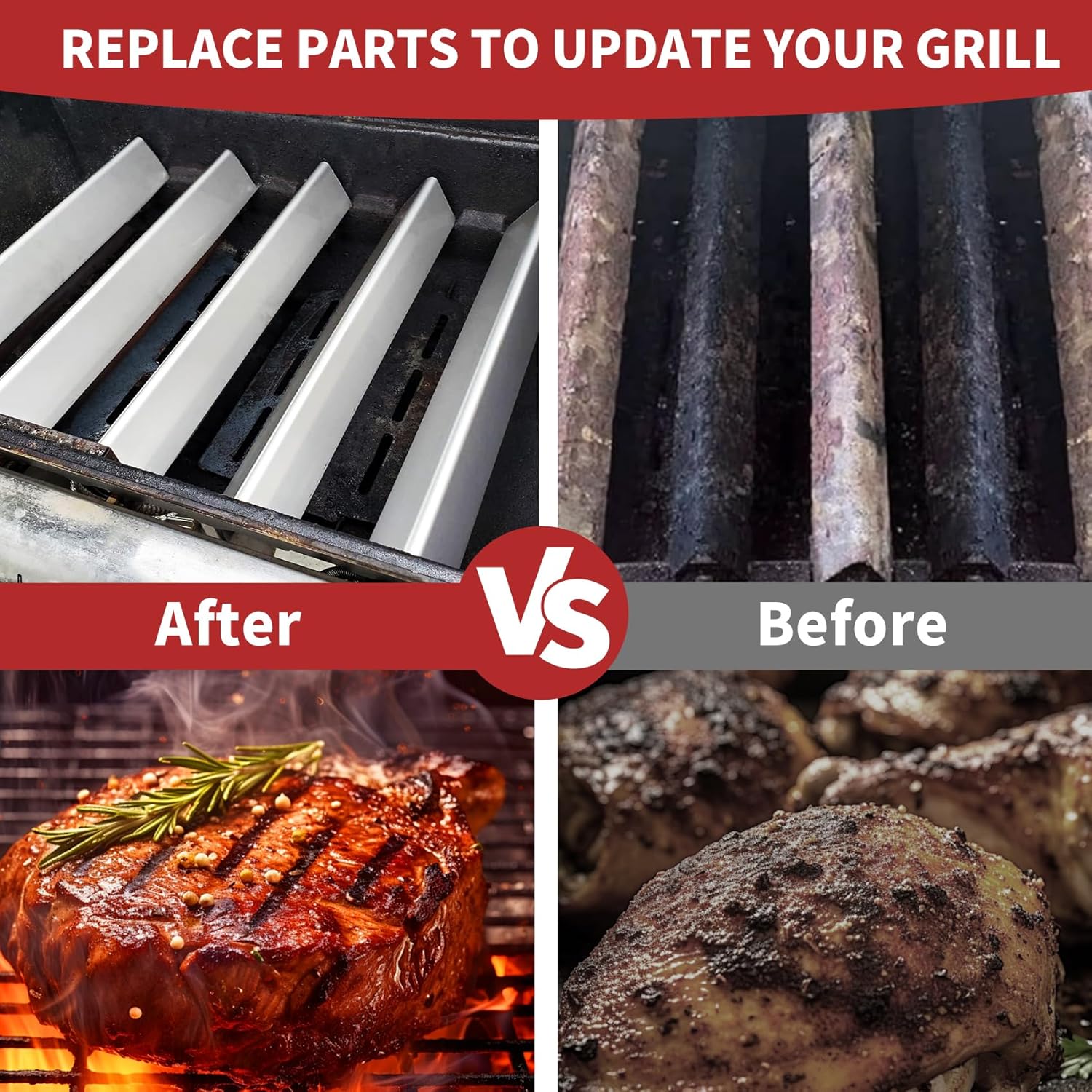 17.5" Flavorizer Bars and Heat Deflectors for Weber Genesis E-310 E-330 Genesis 300 Series Grills with Front Controls Knobs (2011-2016), Grill Replacement Parts for Weber 7620 7621 65055