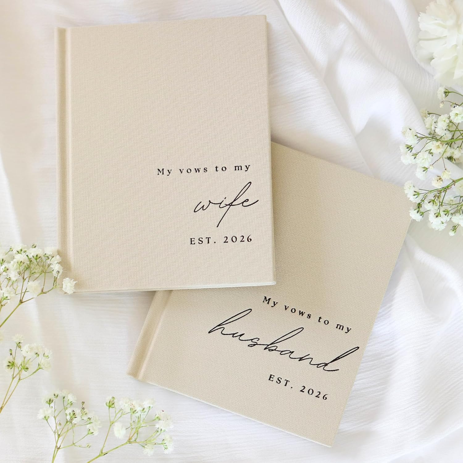 Wedding Vow Books His and Hers 2 Pack Personalized 2026 Year Linen Vow Book