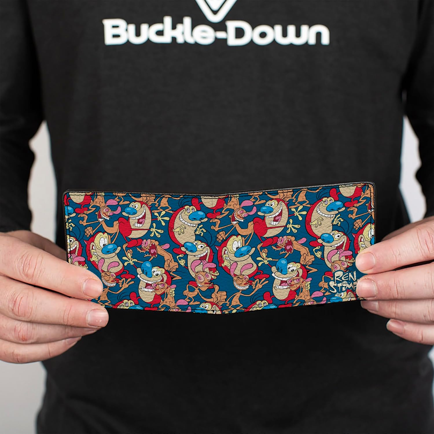 Ren and Stimpy mens Buckle-down Pu Bifold - Ren Stimpy Multi-pose Collage Blue Bi Fold Wallet, Multicolor, 4.0 x 3.5 US