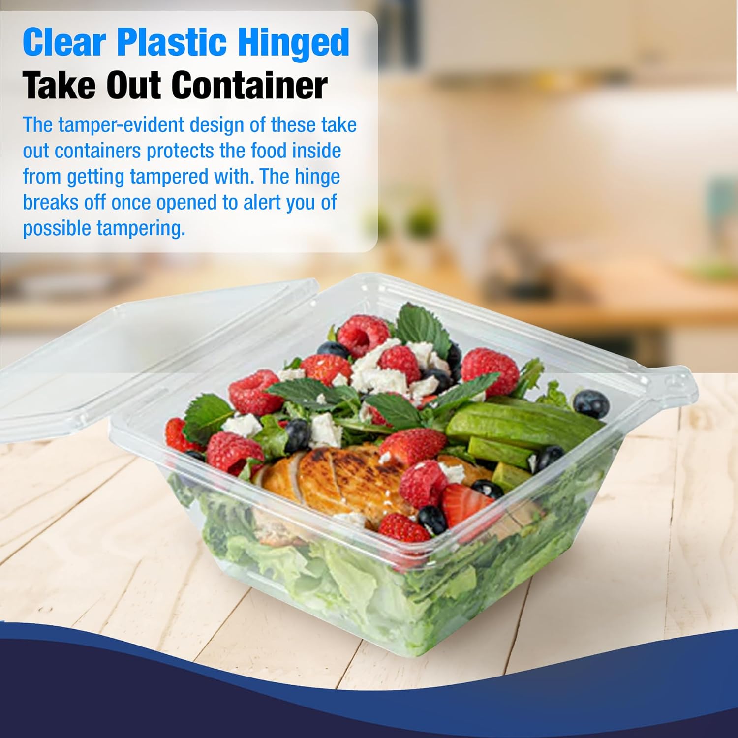 Tamper-Resistant Clear Hinged Containers with Flat Lid – Disposable Plastic Clamshell Takeout Boxes for Food, Salad, Dessert, Sandwich, Leak-Proof & Stackable – BPA-Free (200, Clear, 24 oz)