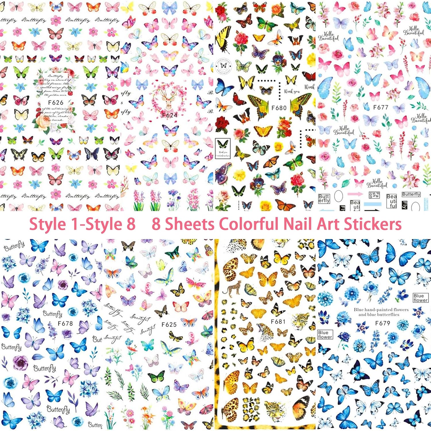 40 Sheets Nail Stickers Butterfly Nail Art Stickers 5D Embossed Red Butterfly Nail Decals Self-Adhesive Yellow Gold Butterflies Nail Decals Nail Art wtihe 40 Slots Nail Art Sticker Storage Book